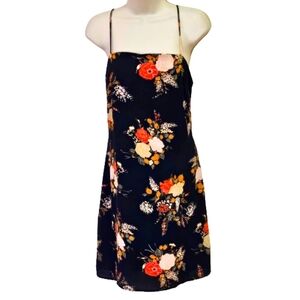 Mi ami Blue/Orange/Yellow Multi-Color Floral Sleeveless Slip Dress,Large